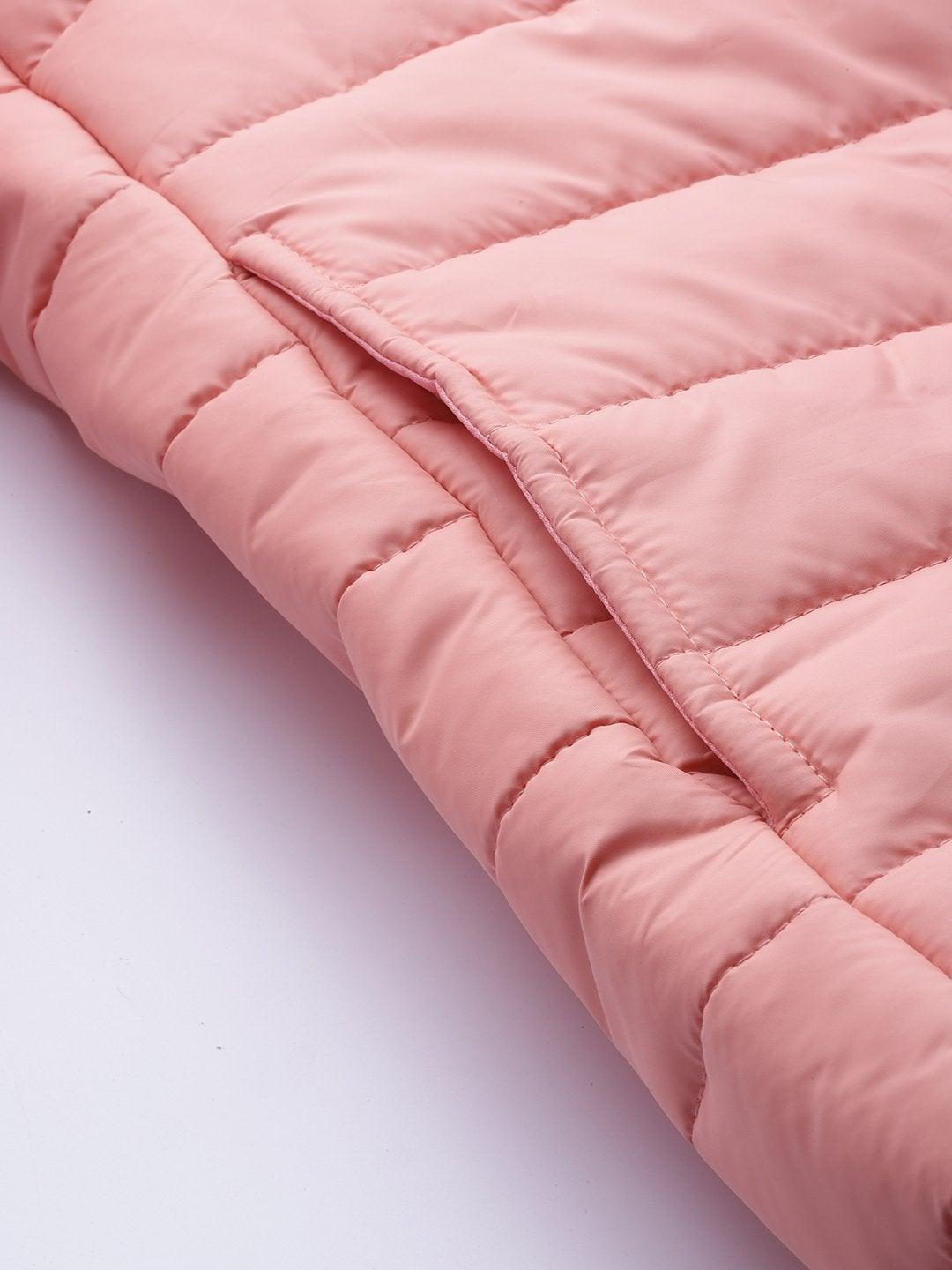 Women's Peach Hooded Long Puffer Jacket - SASSAFRAS - Indiakreations