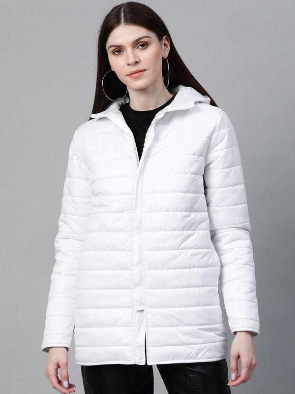 Women's White Hooded Long Puffer Jacket - SASSAFRAS - Indiakreations