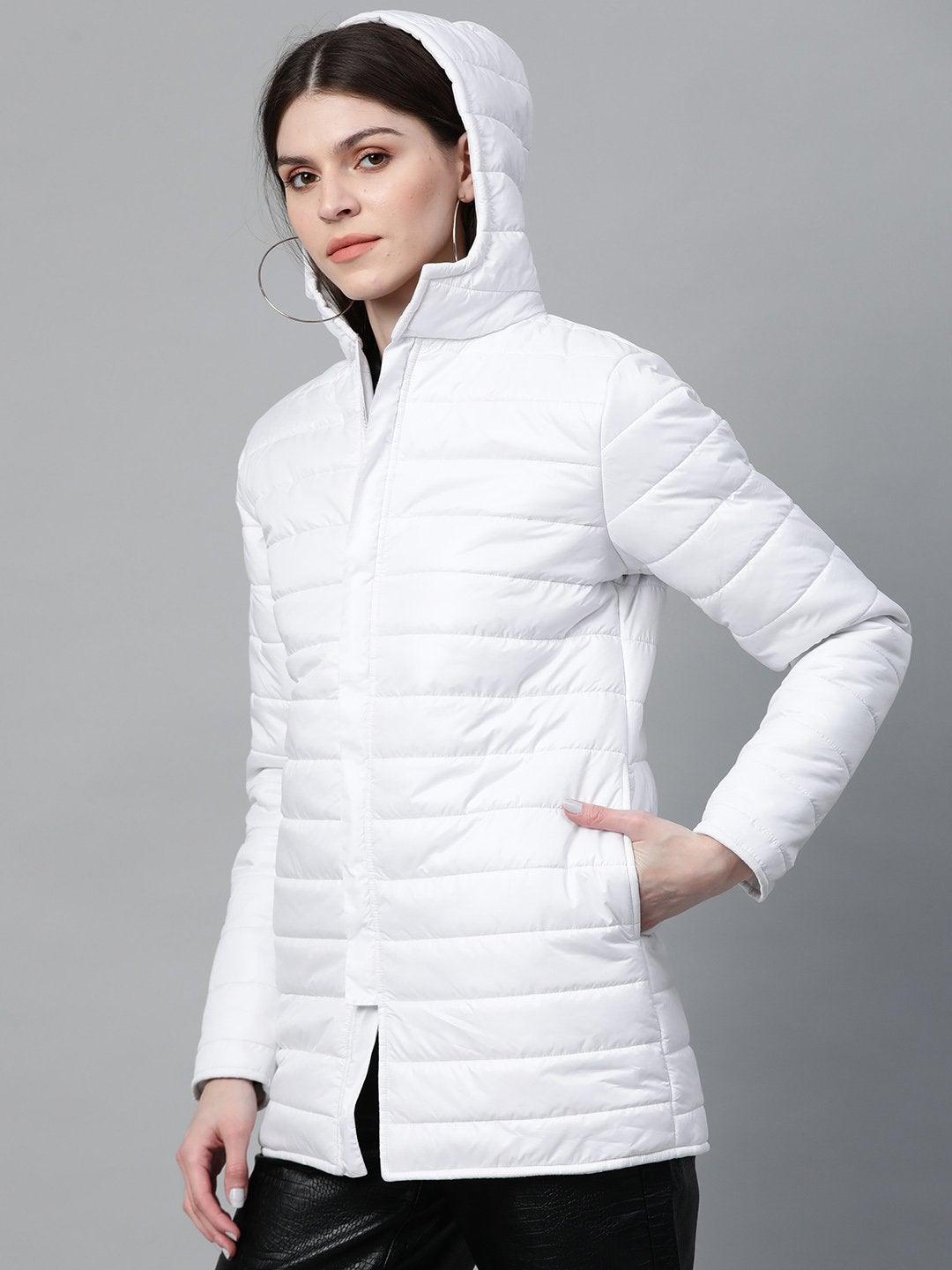 Women's White Hooded Long Puffer Jacket - SASSAFRAS - Indiakreations