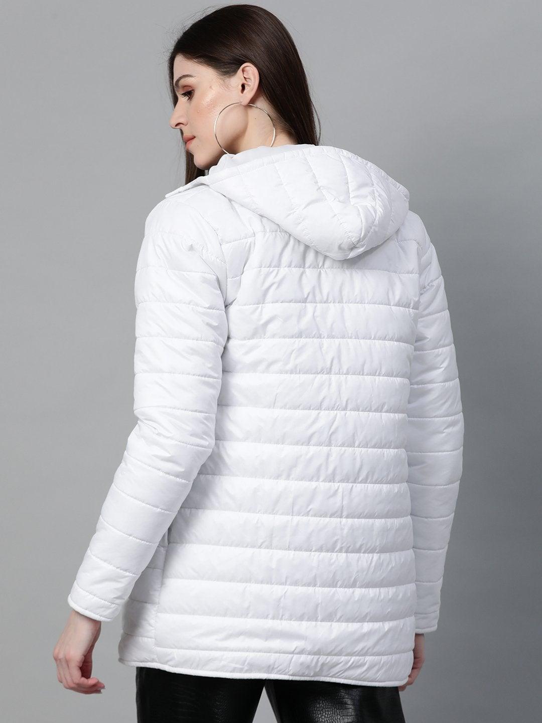 Women's White Hooded Long Puffer Jacket - SASSAFRAS - Indiakreations