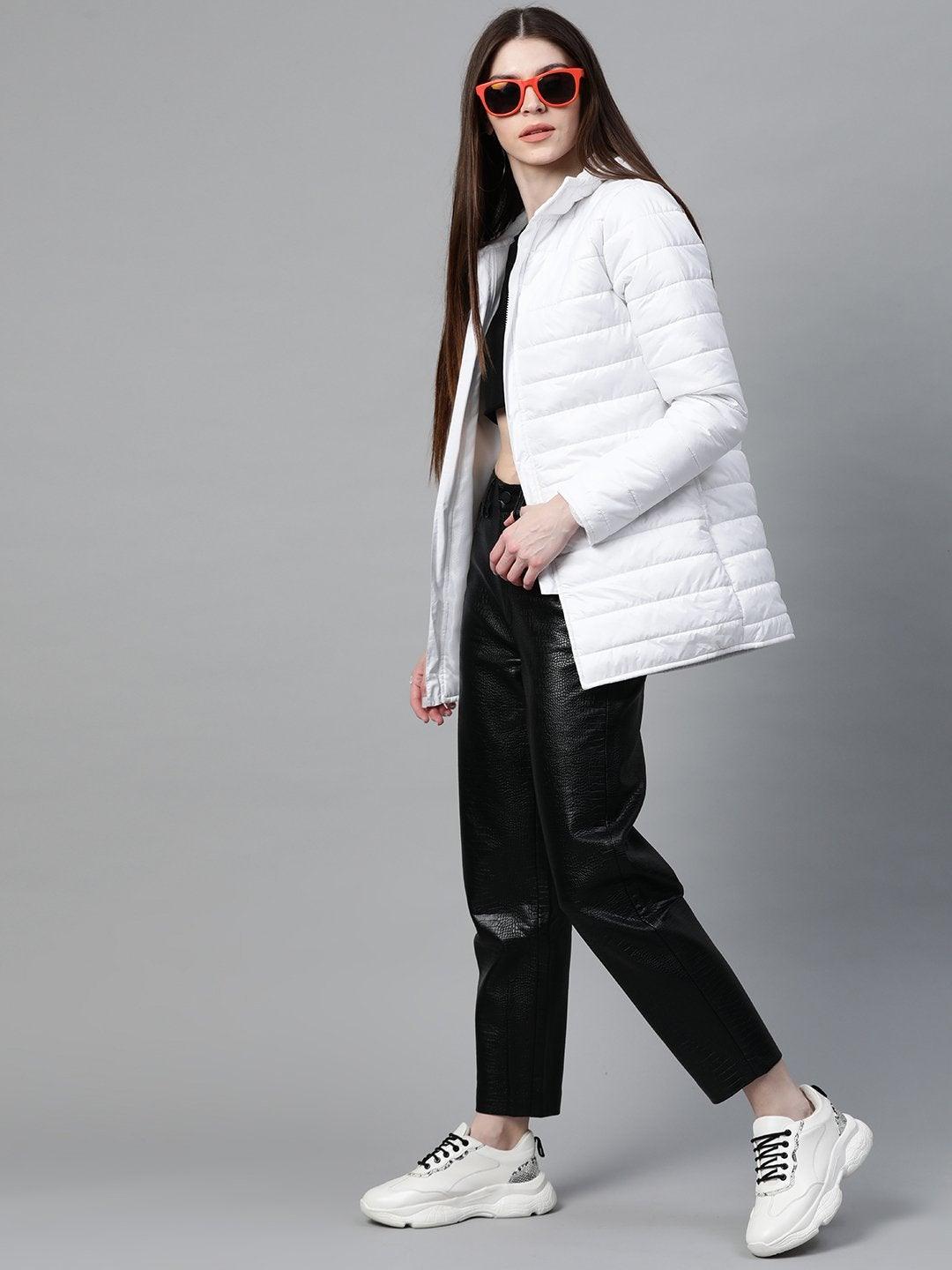 Women's White Hooded Long Puffer Jacket - SASSAFRAS - Indiakreations