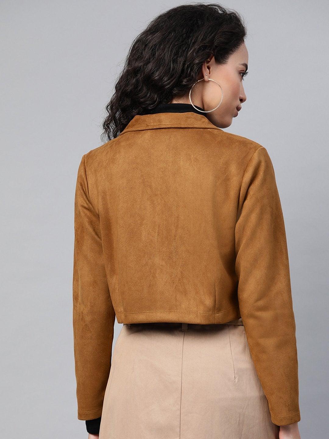 Women's Brown Suede Crop Blazer - SASSAFRAS - Indiakreations