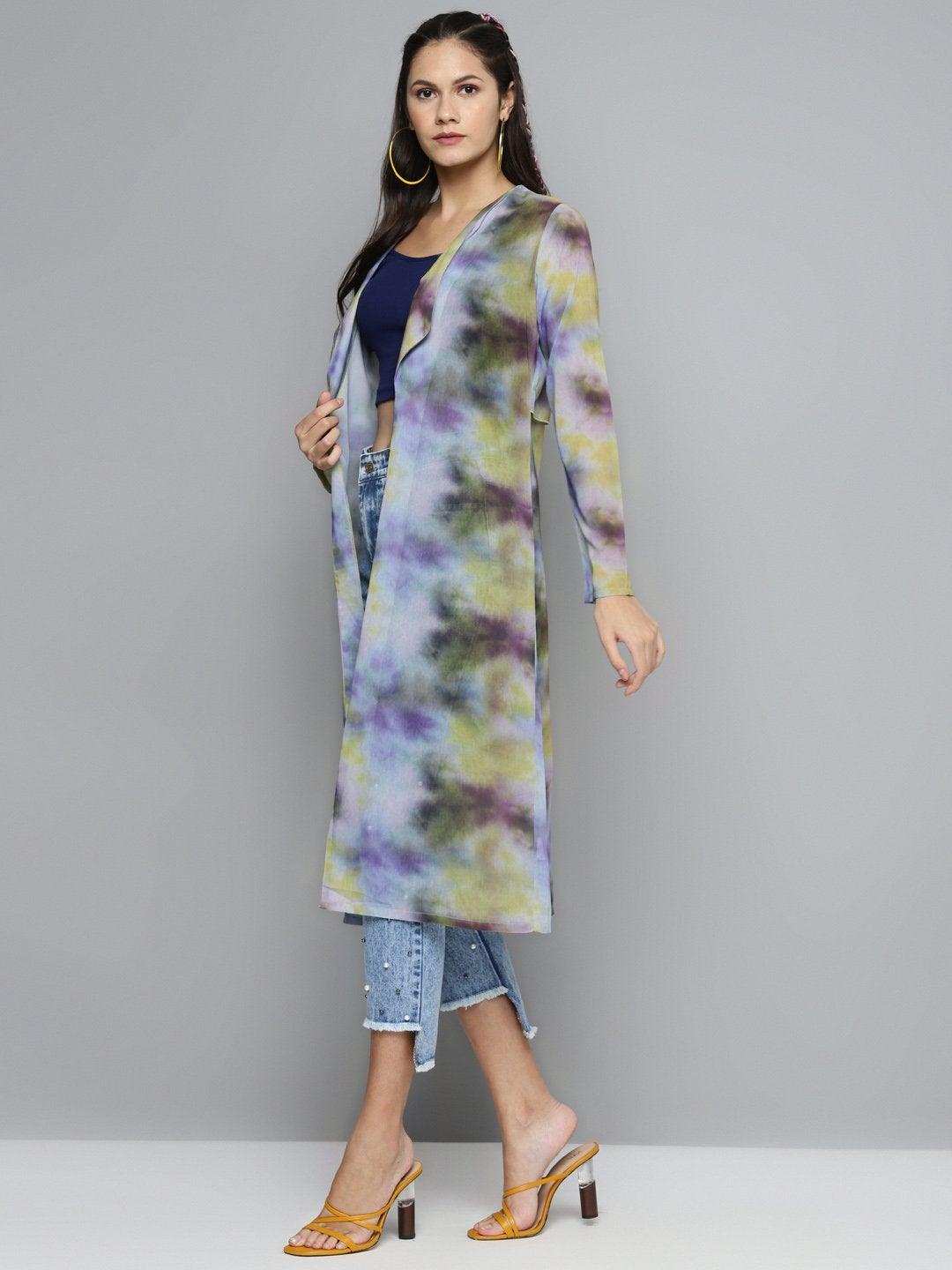 Women's Yellow & Purple Tie-Dye Print Shrug - SASSAFRAS - Indiakreations