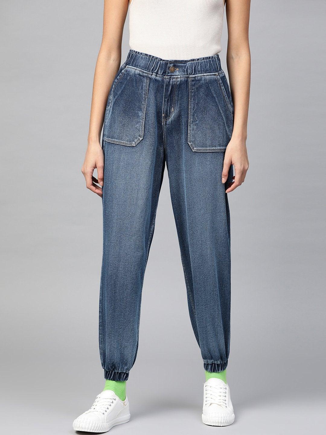 Women's Blue Utility Denim Jogger Jeans - SASSAFRAS - Indiakreations