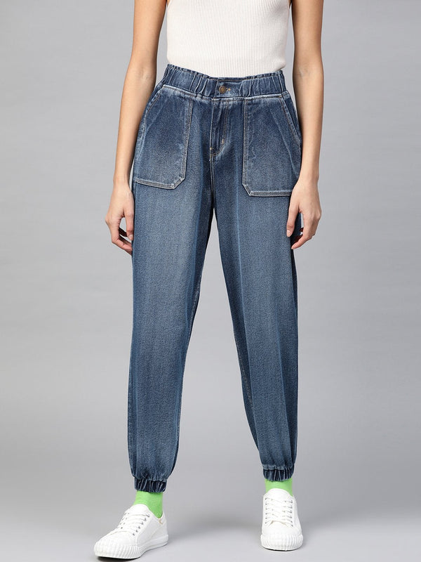 Women's Blue Utility Denim Jogger Jeans - SASSAFRAS