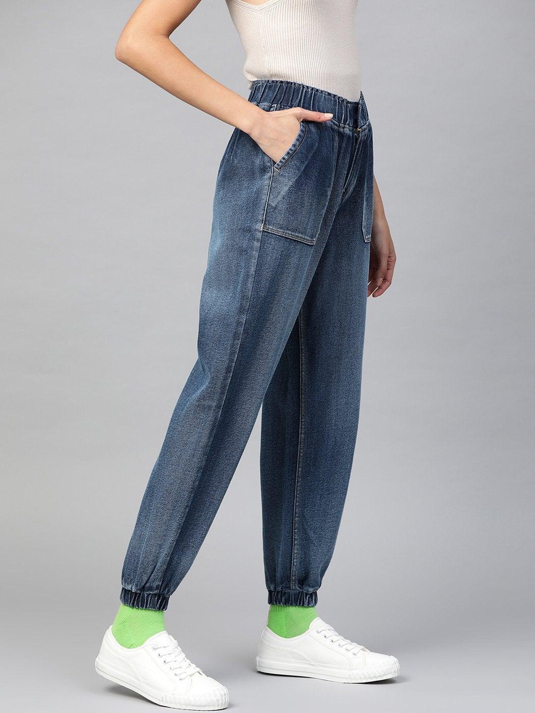 Women's Blue Utility Denim Jogger Jeans - SASSAFRAS - Indiakreations