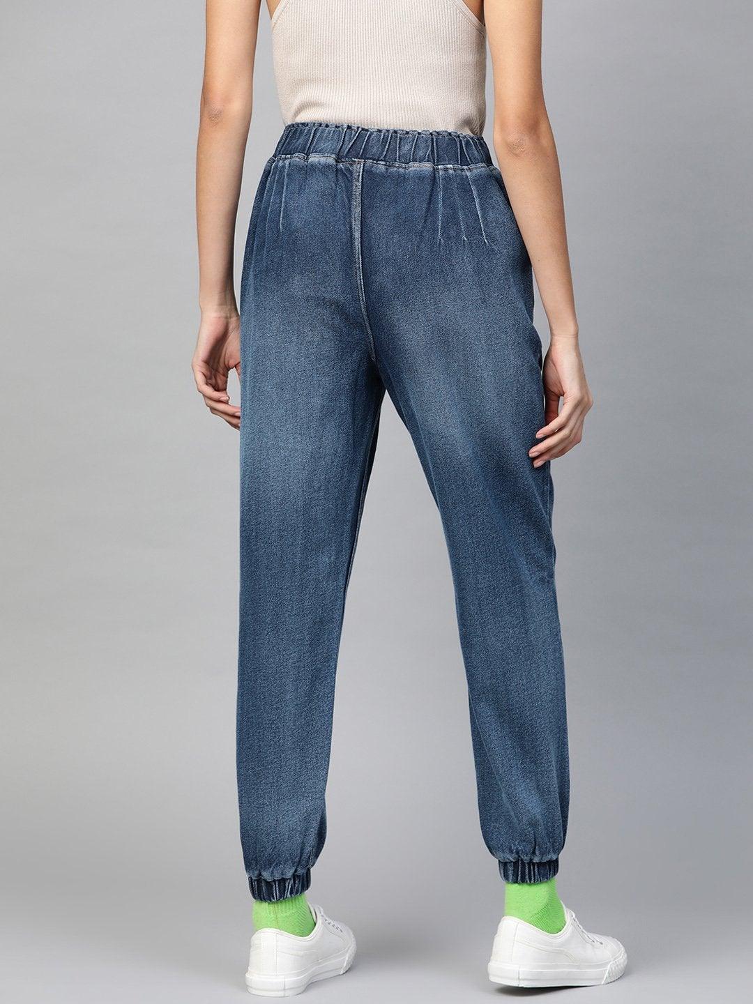 Women's Blue Utility Denim Jogger Jeans - SASSAFRAS - Indiakreations