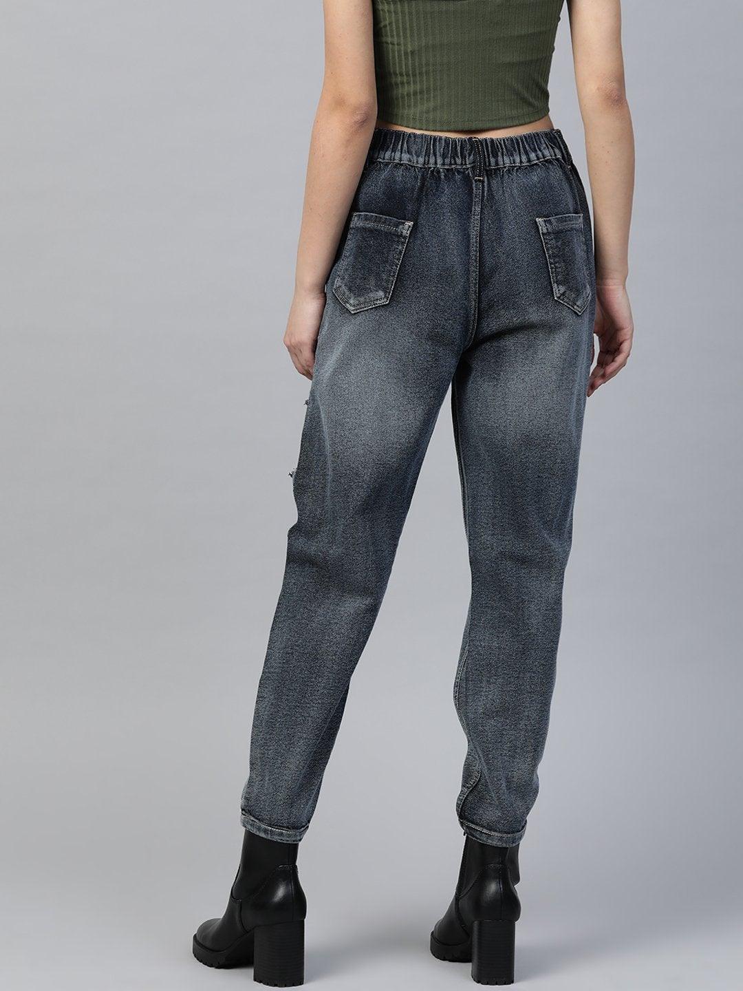 Women's Navy Washed Vintage Distress Jeans - SASSAFRAS - Indiakreations