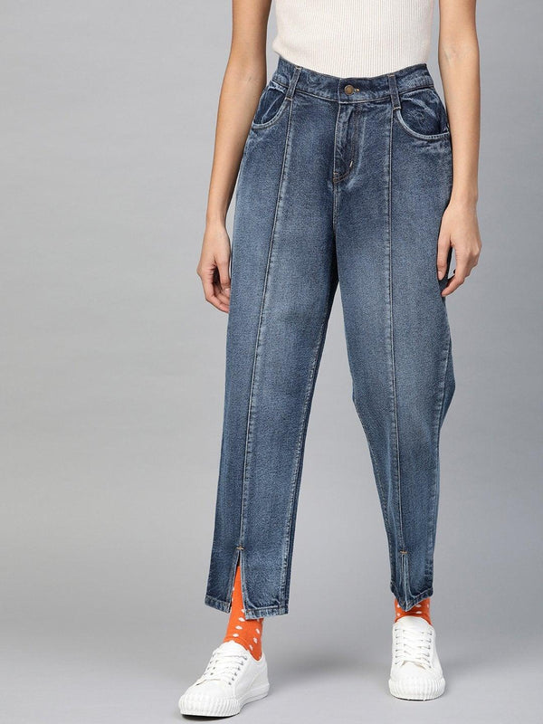 Women's Blue High Waist Front Slit Jeans - SASSAFRAS - Indiakreations