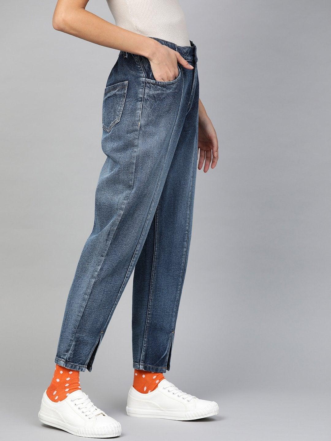 Women's Blue High Waist Front Slit Jeans - SASSAFRAS - Indiakreations