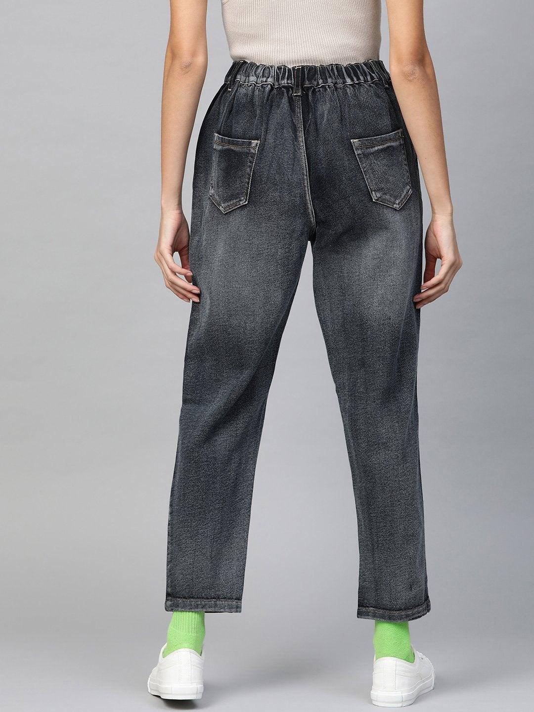 Women's Navy Washed High Waist Basic Jeans - SASSAFRAS - Indiakreations