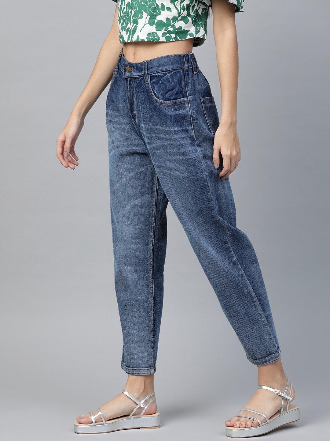 Women's Blue High Waist Basic Jeans - SASSAFRAS - Indiakreations