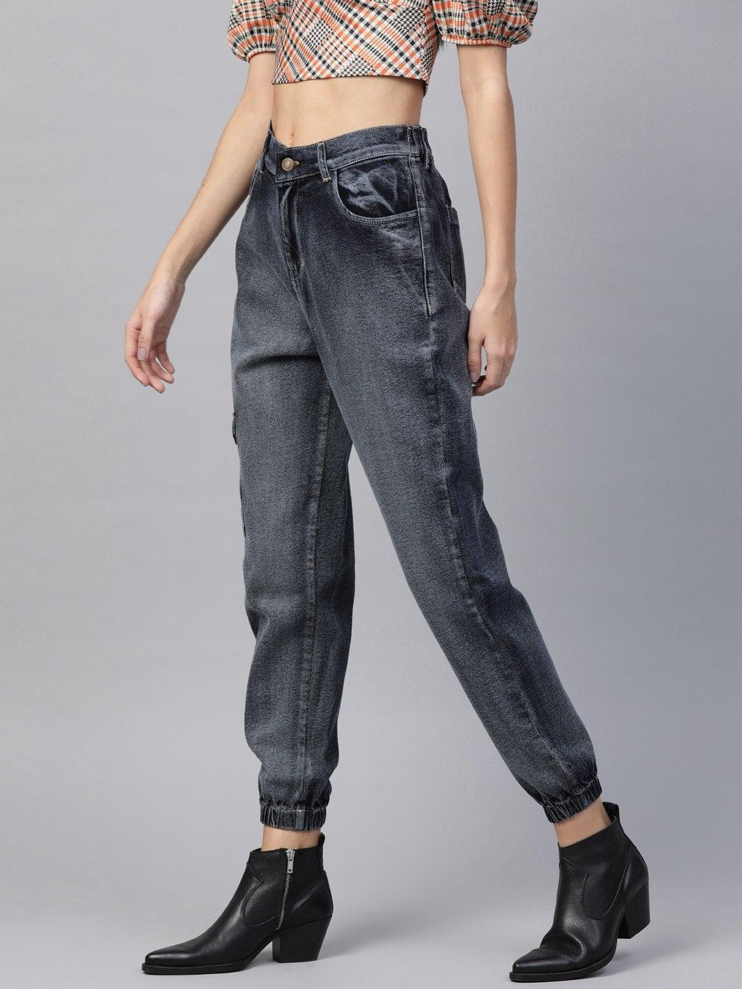 Women's Navy Washed Street Wear Jogger Jeans - SASSAFRAS - Indiakreations