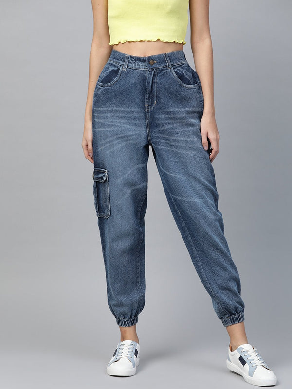 Women's Blue Street Wear Jogger Jeans - SASSAFRAS