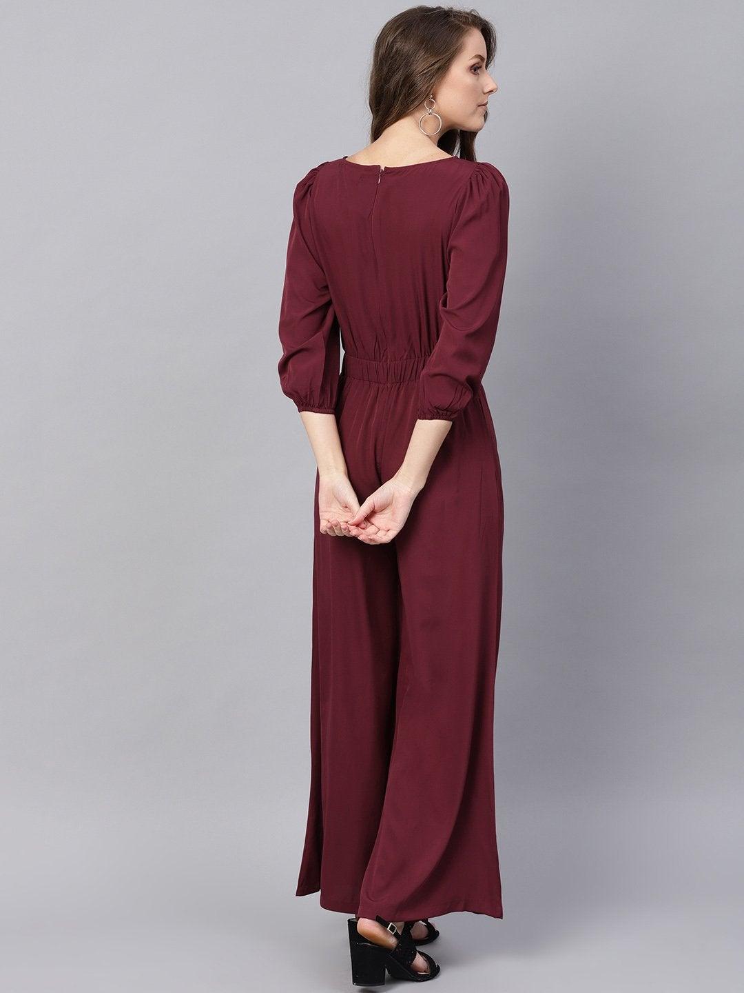 Women's Wine Buckle Belt Jumpsuit - SASSAFRAS - Indiakreations