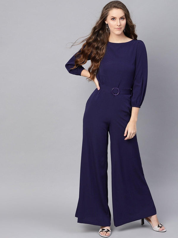 Women's Navy Buckle Belt Jumpsuit - SASSAFRAS - Indiakreations