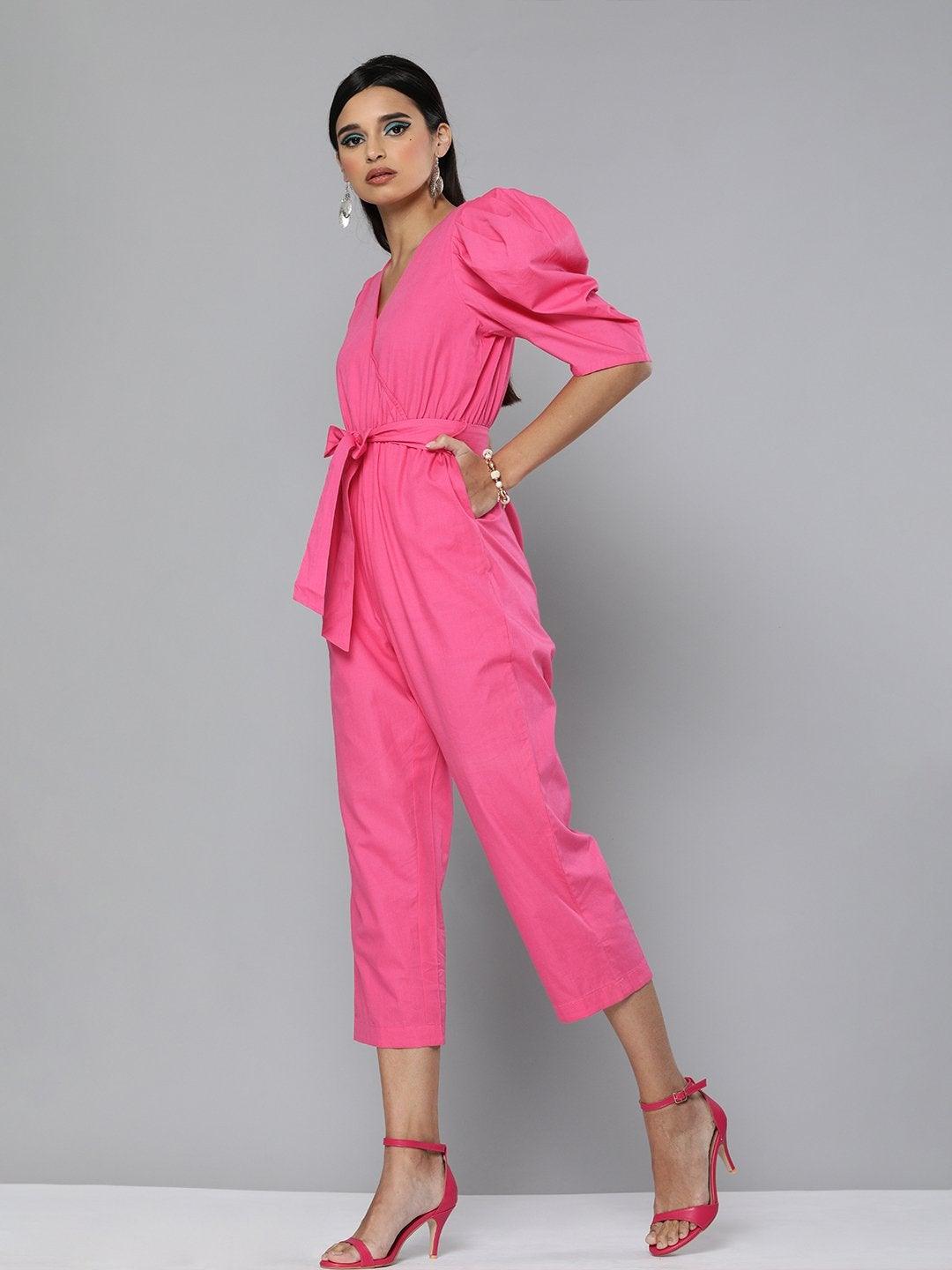 Women's Fuchsia Tapered Leg Jumpsuit - SASSAFRAS - Indiakreations