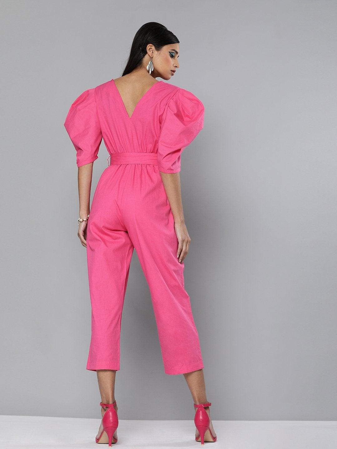 Women's Fuchsia Tapered Leg Jumpsuit - SASSAFRAS - Indiakreations