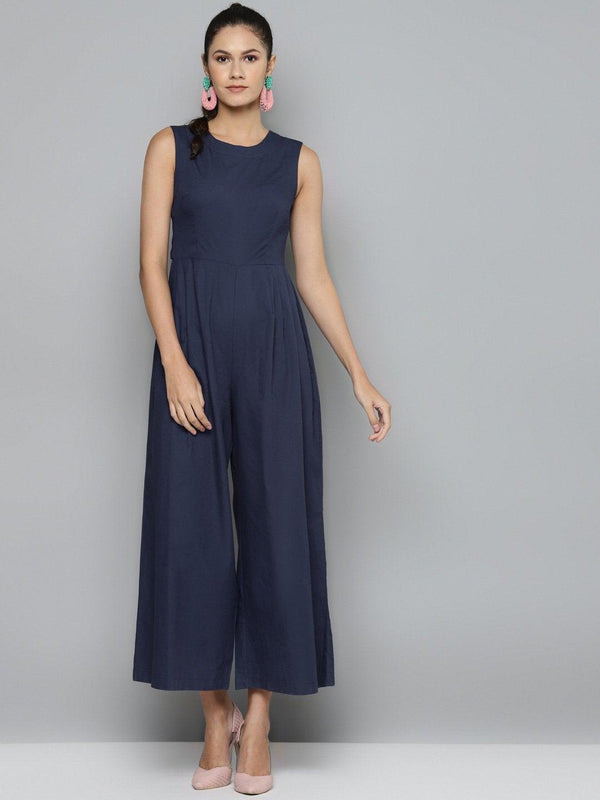 Women's Navy Tie Up Jumpsuit - SASSAFRAS - Indiakreations