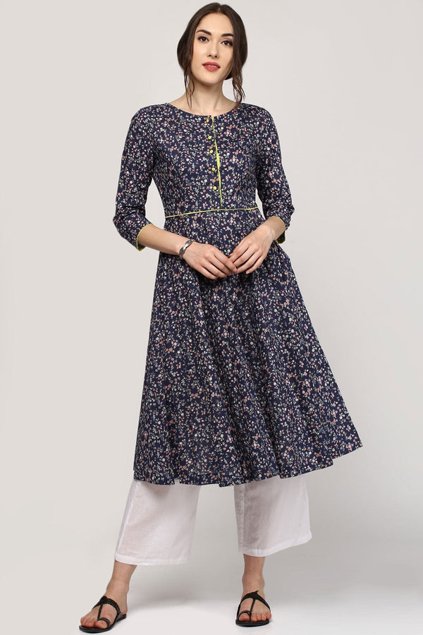 Women's Navy Floral Anarkali Kurta - SHAE