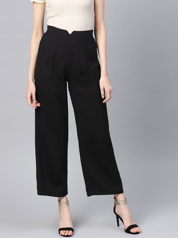 Women's Black Wide Leg Trousers - SASSAFRAS