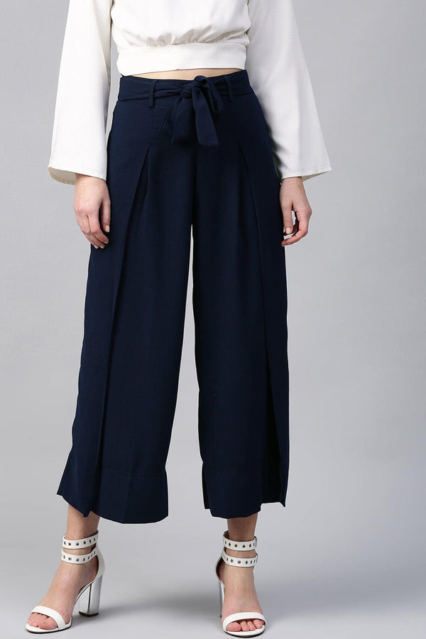 Women's Navy Wrap Pants - SASSAFRAS - Indiakreations