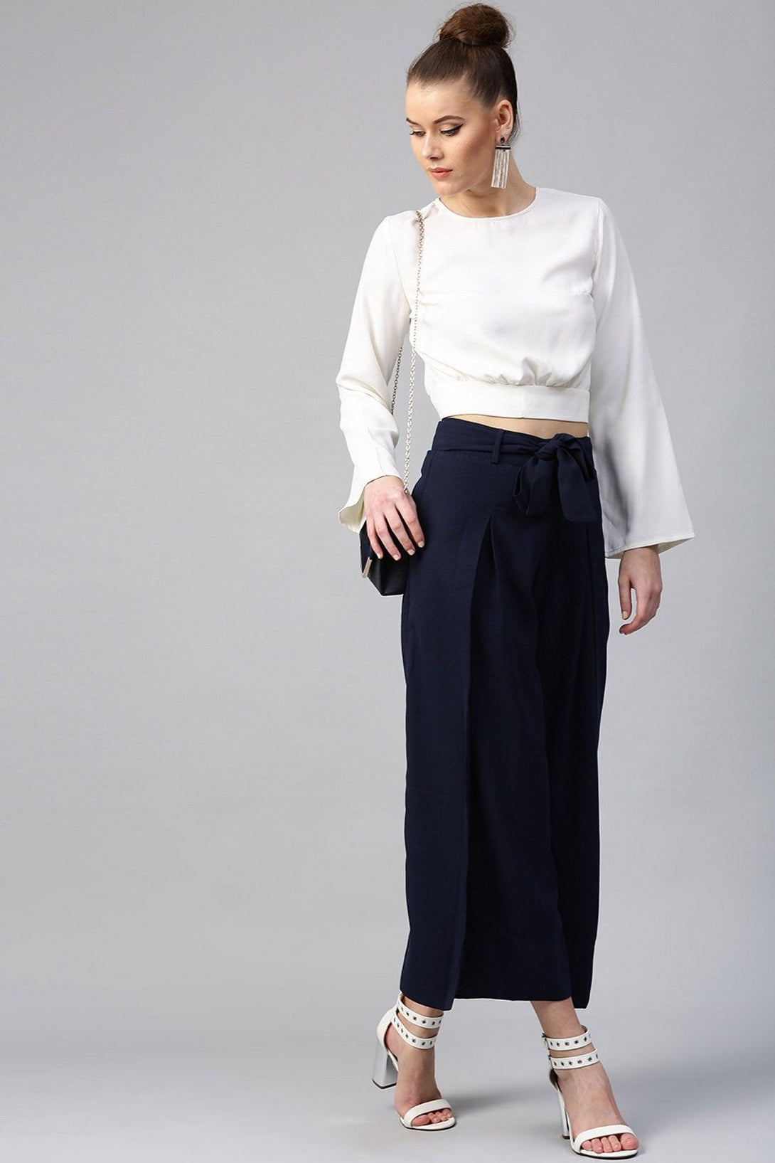 Women's Navy Wrap Pants - SASSAFRAS - Indiakreations