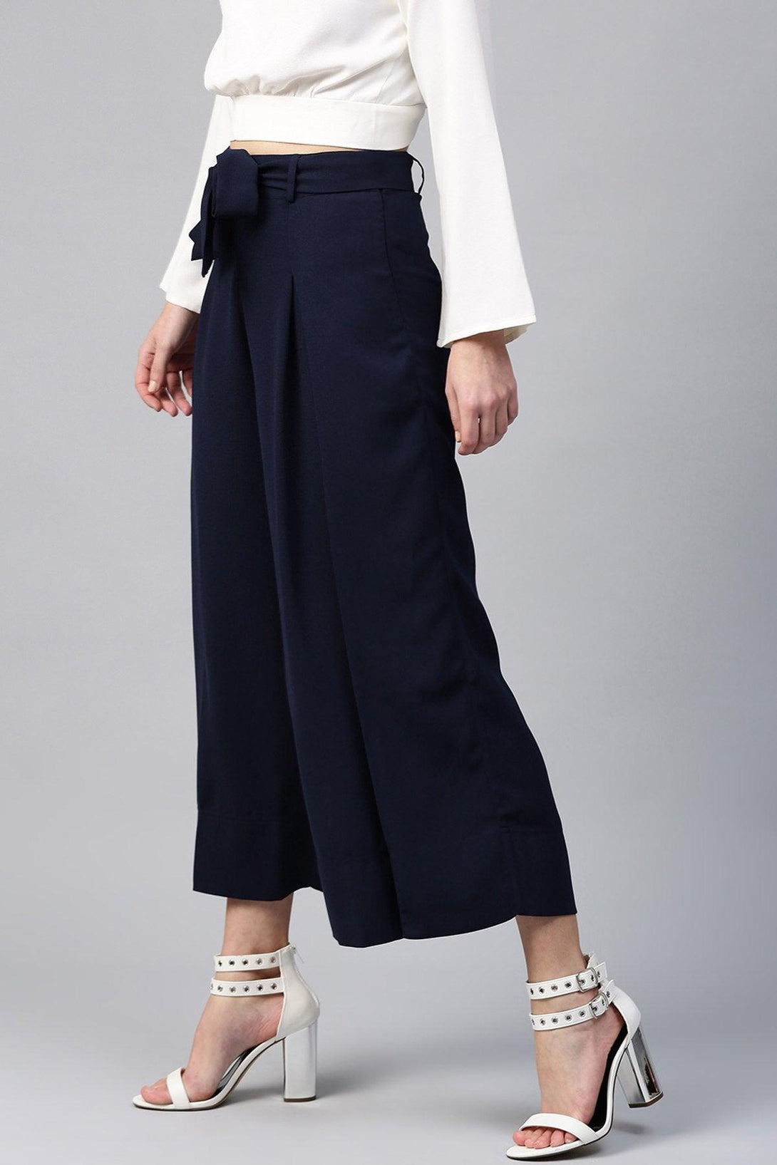 Women's Navy Wrap Pants - SASSAFRAS - Indiakreations