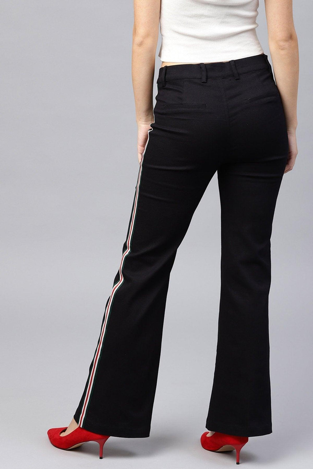 Women's Black Side Tape Bell Bottom Pants - SASSAFRAS - Indiakreations