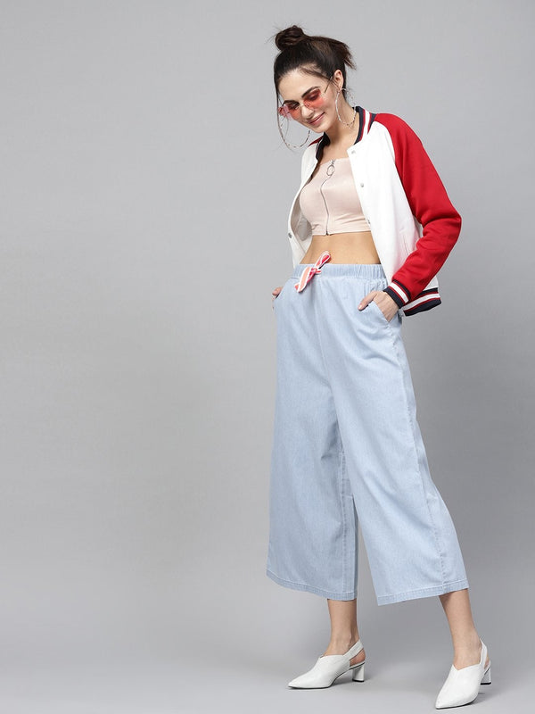 Women's Blue Denim Neon Drawstring Pants - SASSAFRAS