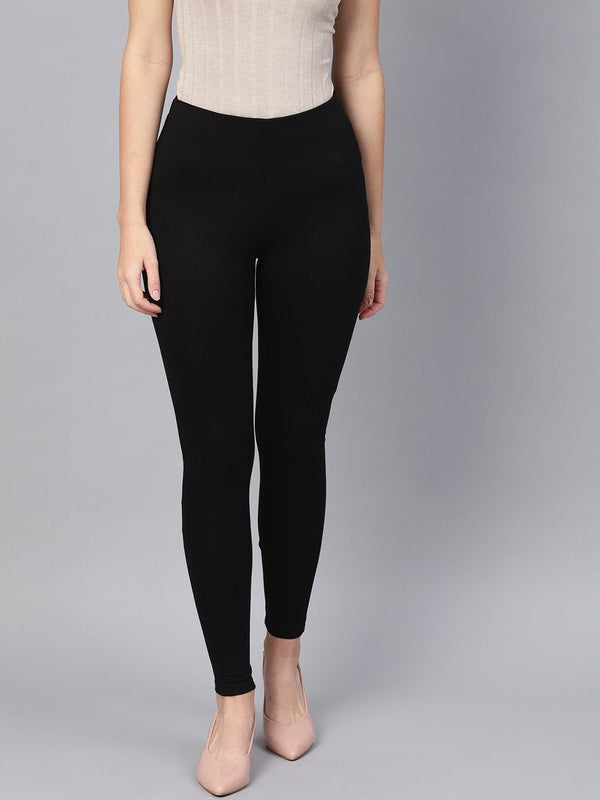 Women's Black Knitted Slim Jeggings - SASSAFRAS