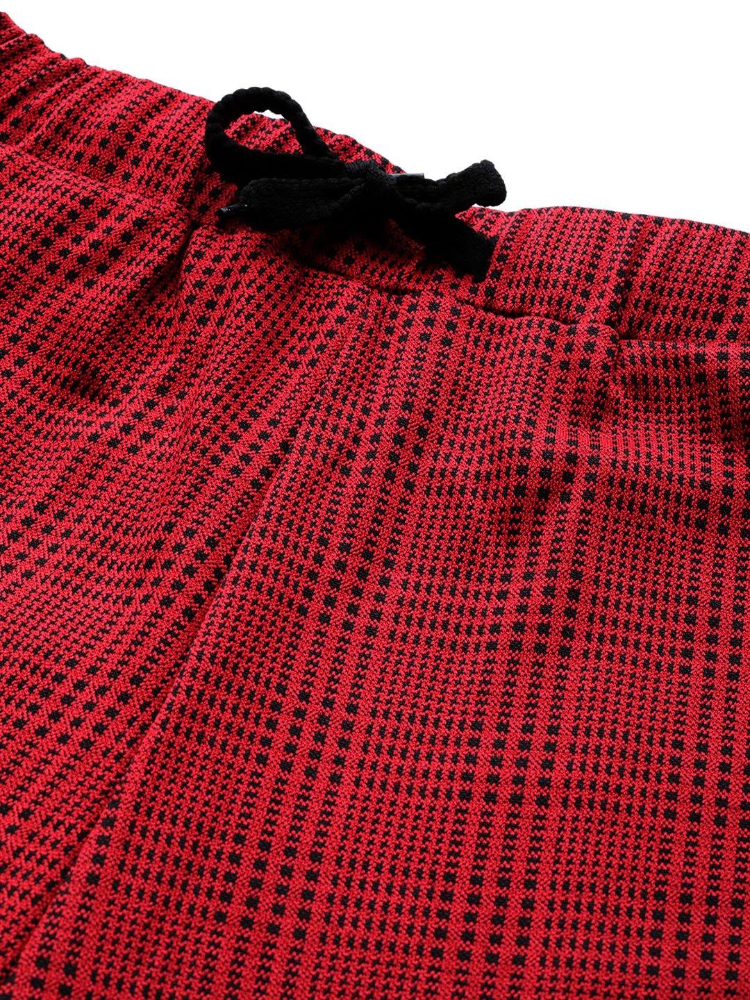 Women's Red Check Side Tape Jacquard Pants - SASSAFRAS - Indiakreations