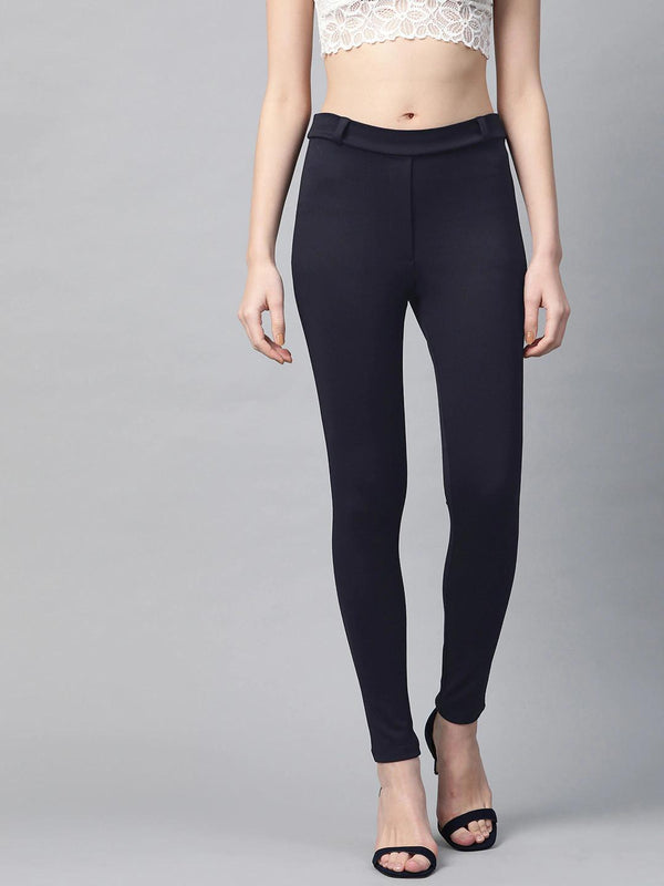 Women's Navy Mock Fly Jeggings - SASSAFRAS