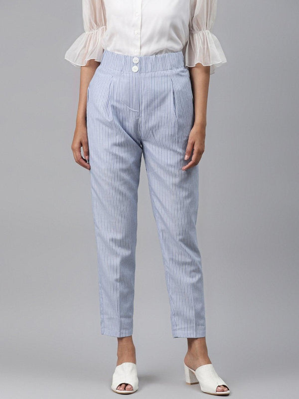 Women's Blue Stripes Tapered Pants - SASSAFRAS - Indiakreations