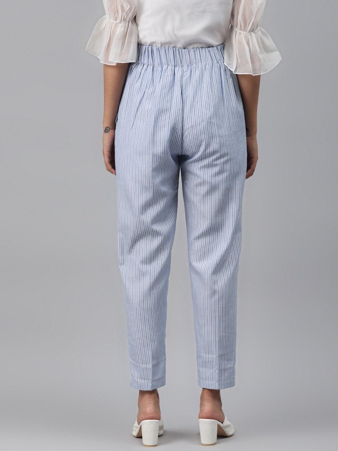 Women's Blue Stripes Tapered Pants - SASSAFRAS - Indiakreations