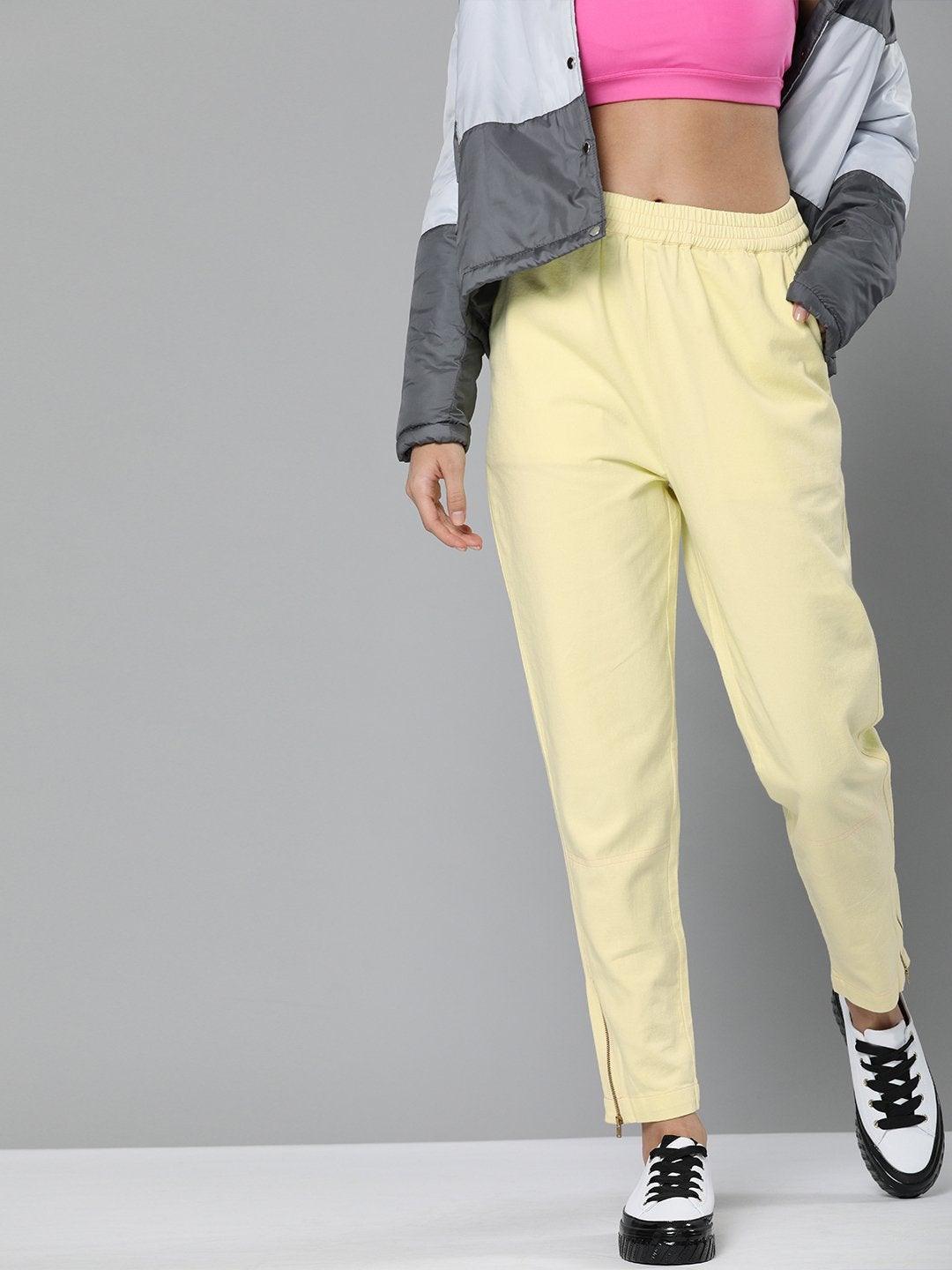 Women's Yellow Side Zipper Joggers - SASSAFRAS - Indiakreations