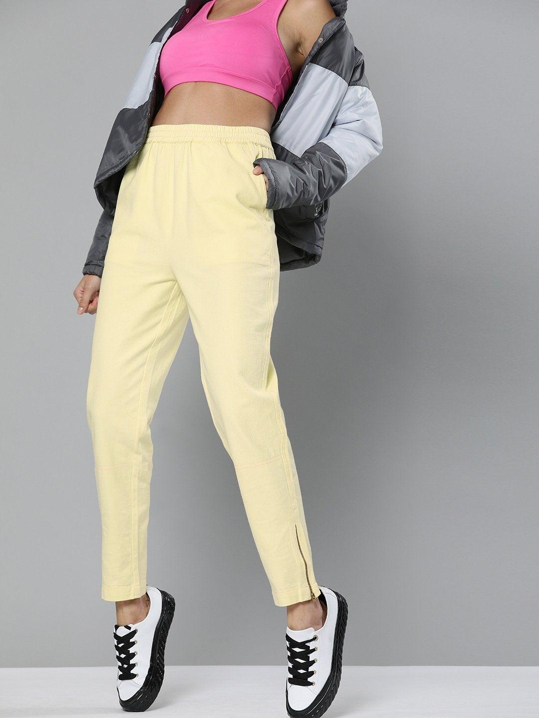 Women's Yellow Side Zipper Joggers - SASSAFRAS - Indiakreations