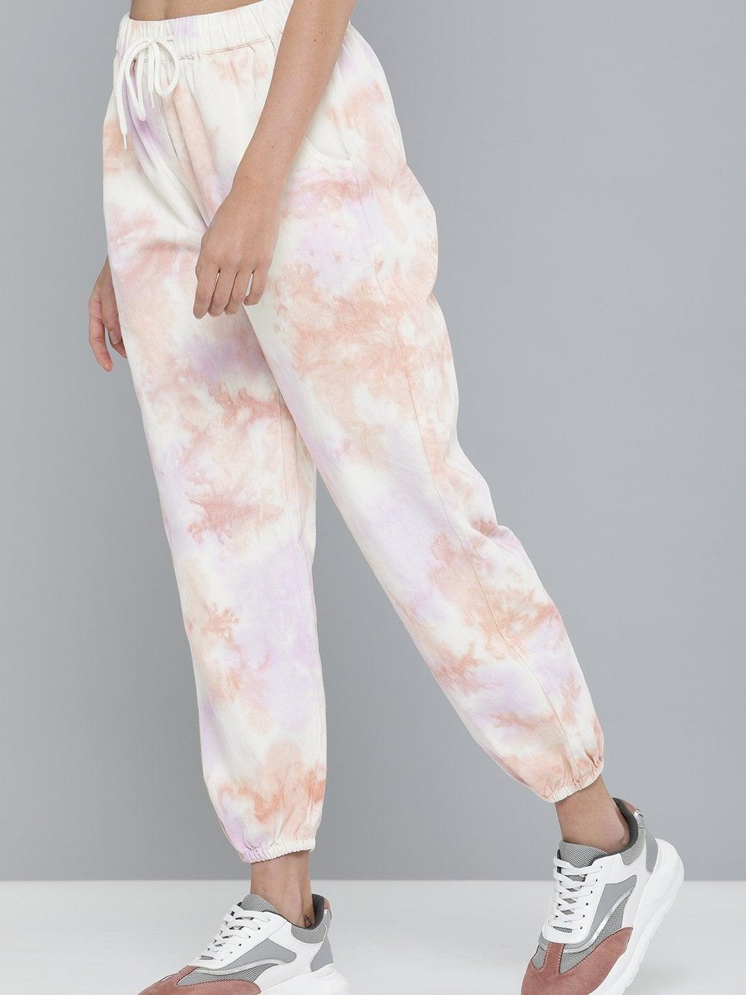 Women's Peach & Purple Tie-Dye Twill Joggers - SASSAFRAS - Indiakreations