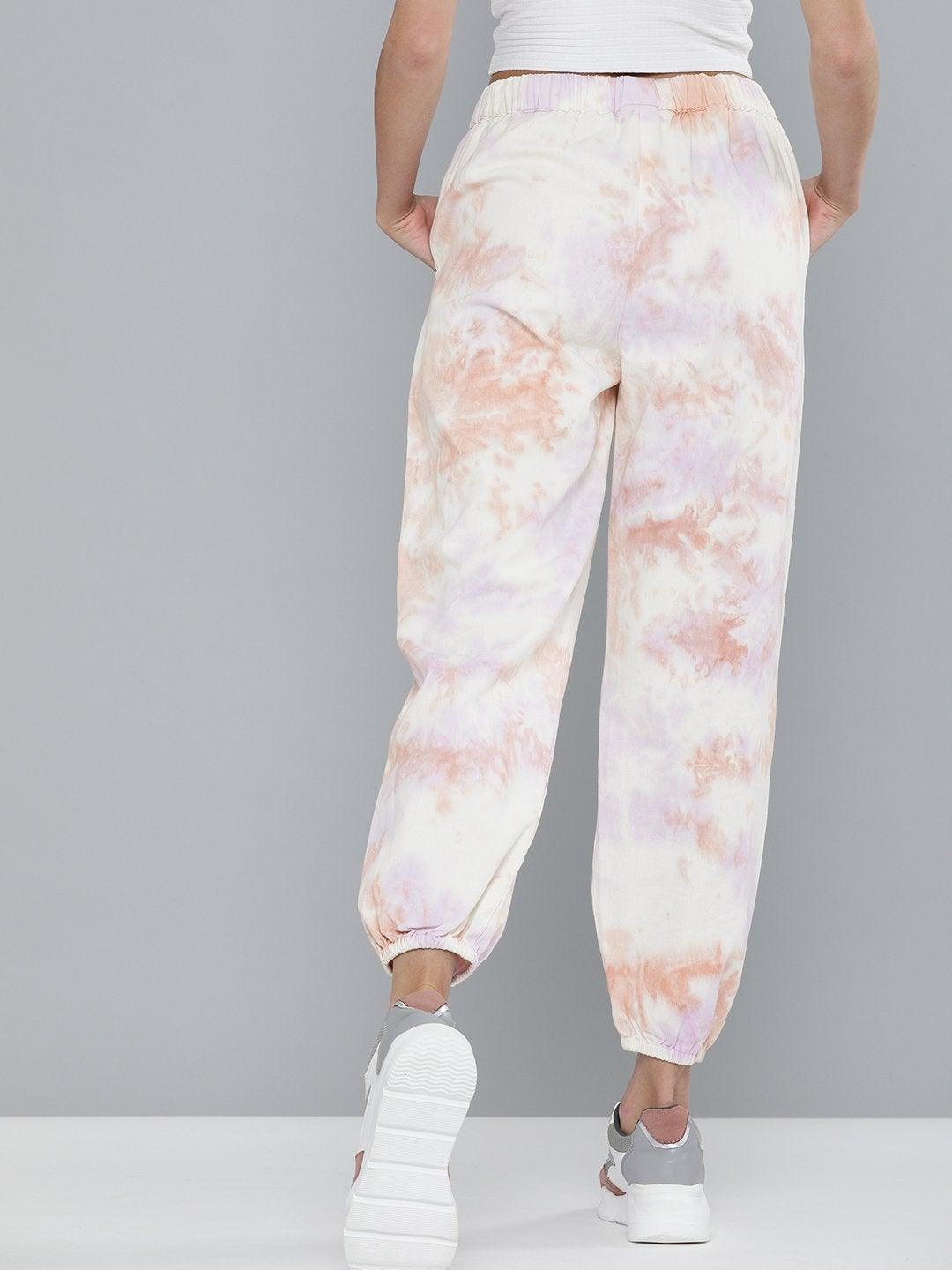 Women's Peach & Purple Tie-Dye Twill Joggers - SASSAFRAS - Indiakreations