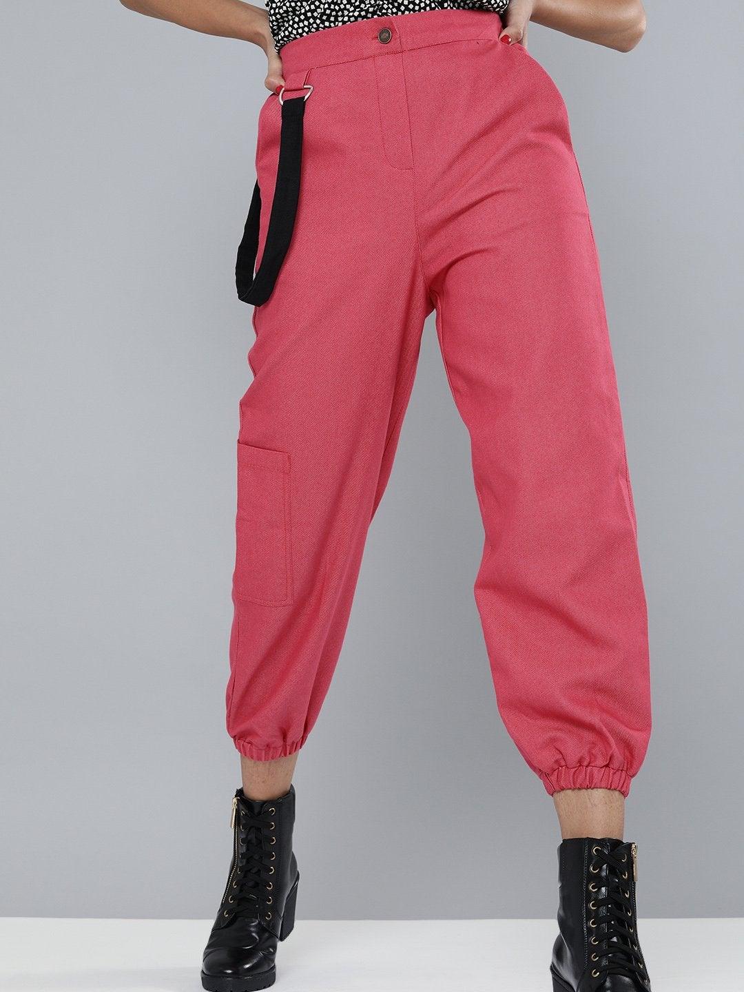 Women's Fuchsia Hip-Hop Streetwear Cargo Pants - SASSAFRAS - Indiakreations