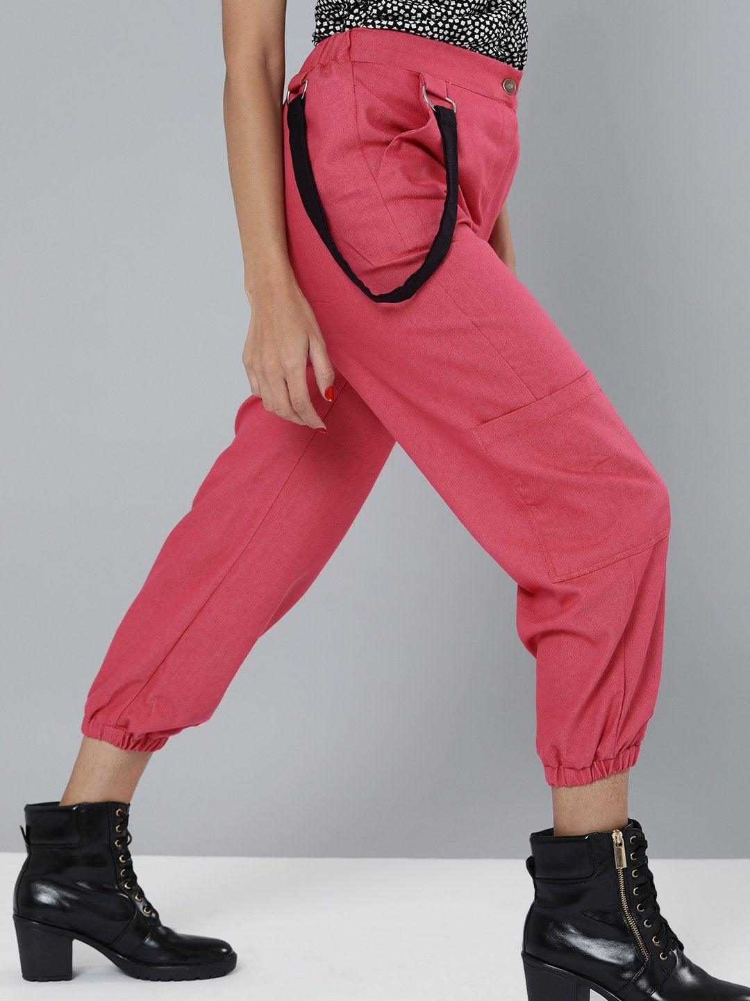 Women's Fuchsia Hip-Hop Streetwear Cargo Pants - SASSAFRAS - Indiakreations