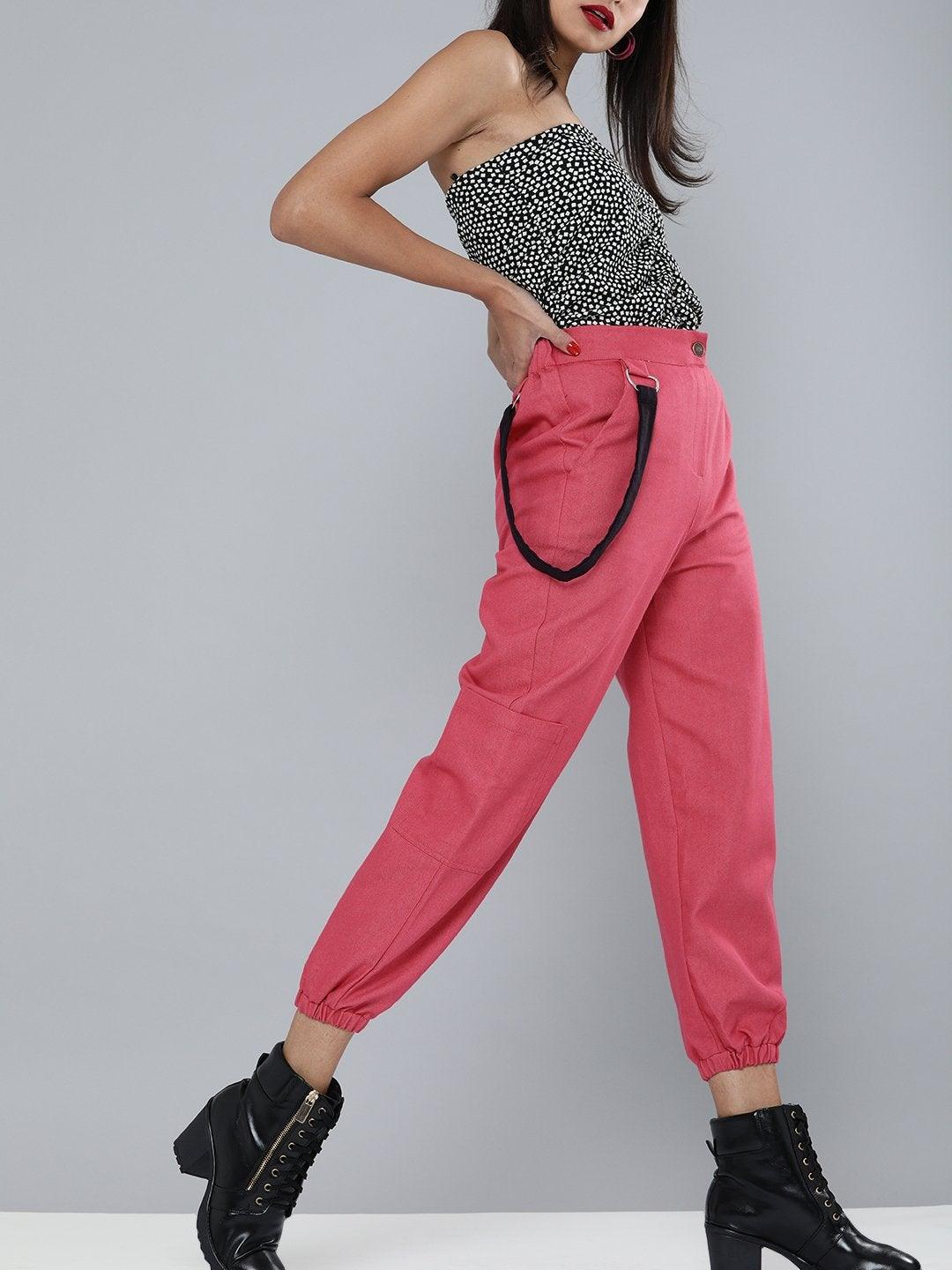 Women's Fuchsia Hip-Hop Streetwear Cargo Pants - SASSAFRAS - Indiakreations