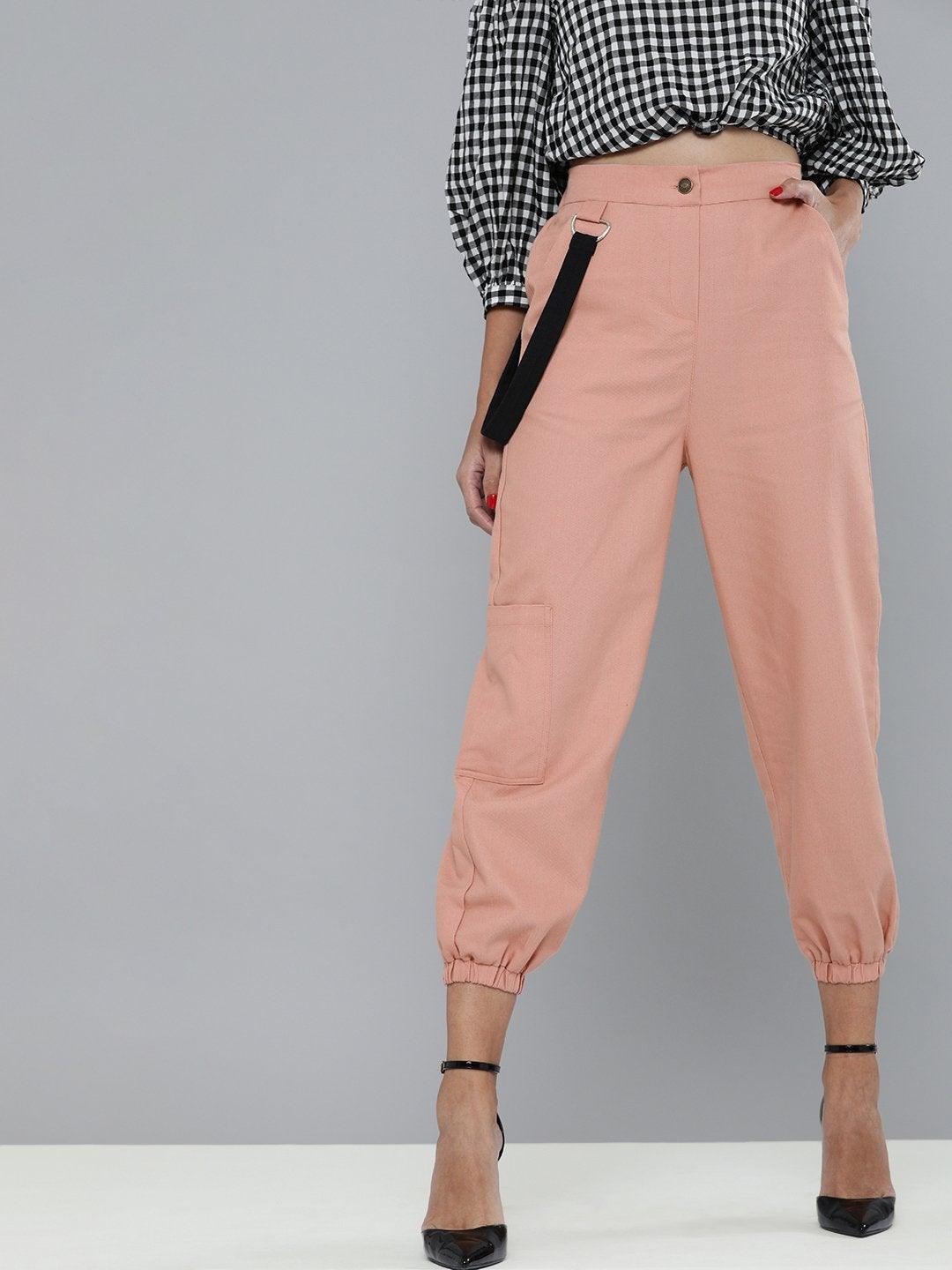 Women's Dusty Pink Hip-Hop Streetwear Cargo Pants - SASSAFRAS - Indiakreations