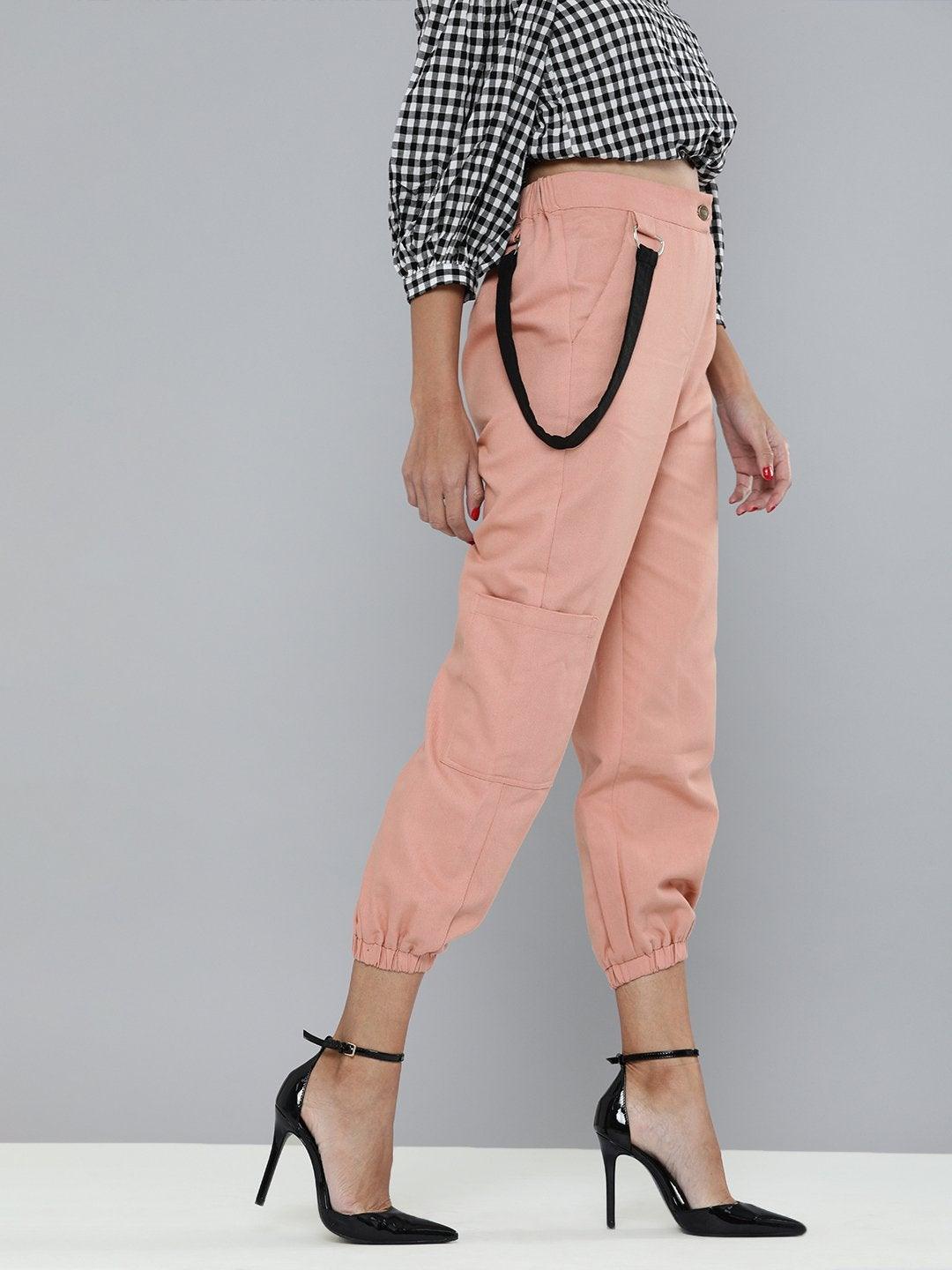 Women's Dusty Pink Hip-Hop Streetwear Cargo Pants - SASSAFRAS - Indiakreations