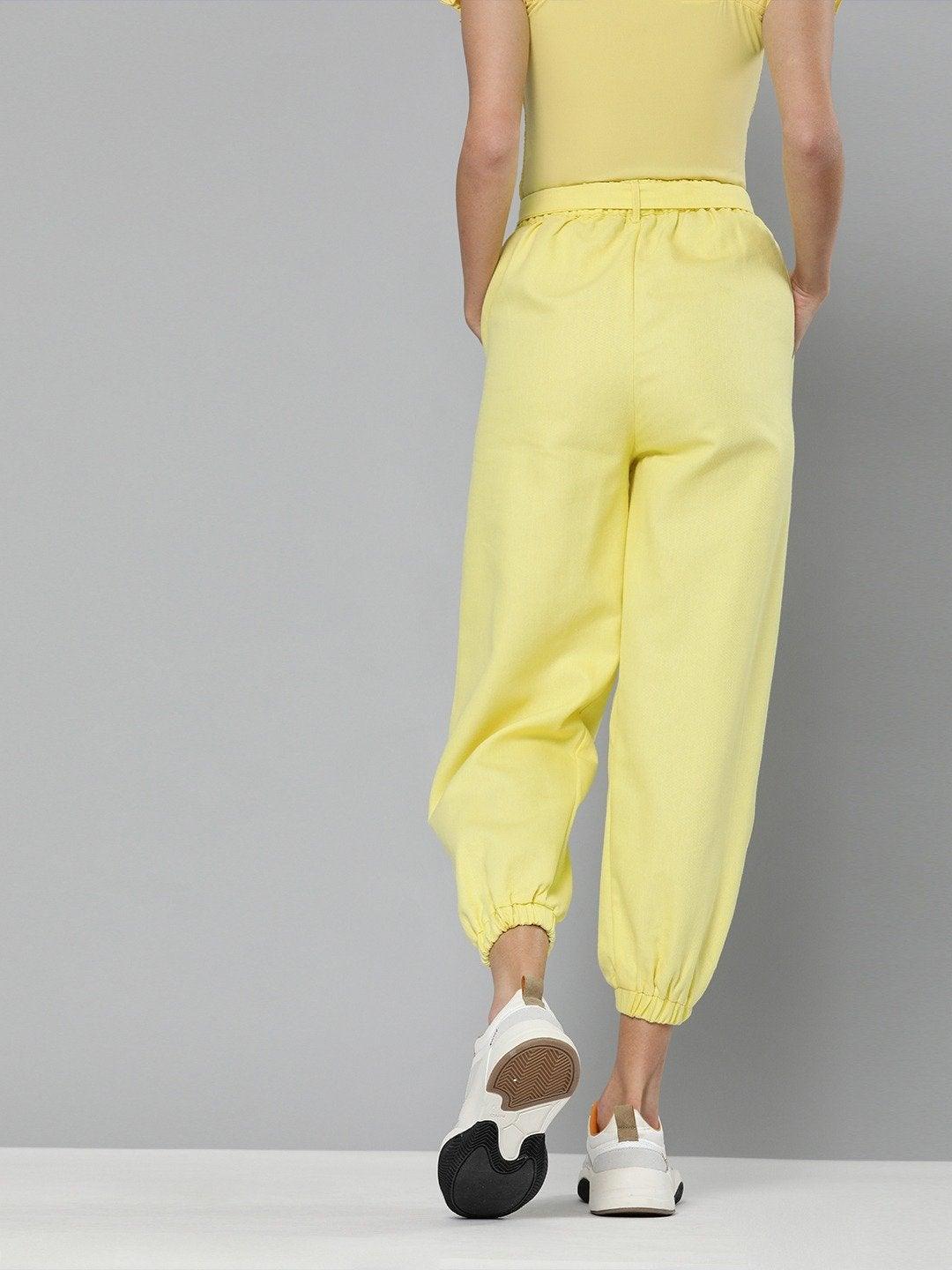 Women's Yellow Belted Joggers - SASSAFRAS - Indiakreations