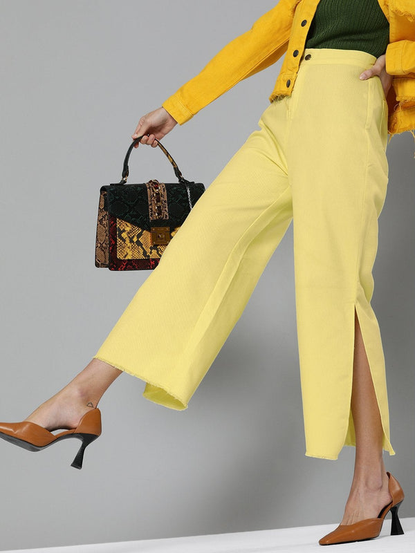 Women's Yellow Side Slit Pants - SASSAFRAS