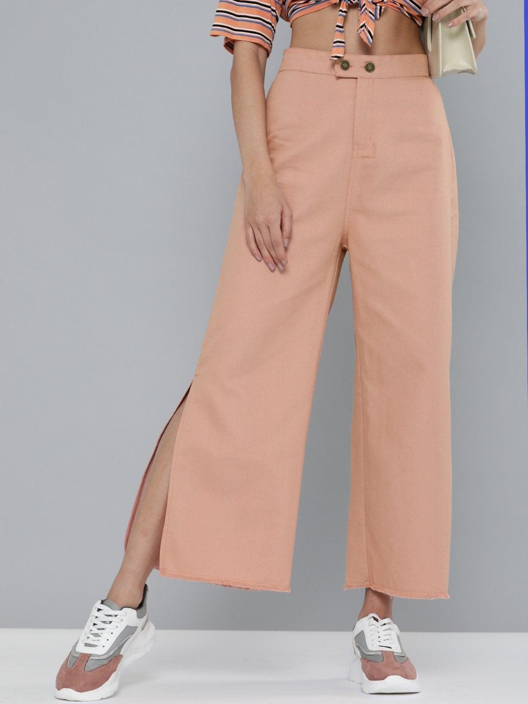 Women's Dusty Pink Side Slit Pants - SASSAFRAS - Indiakreations