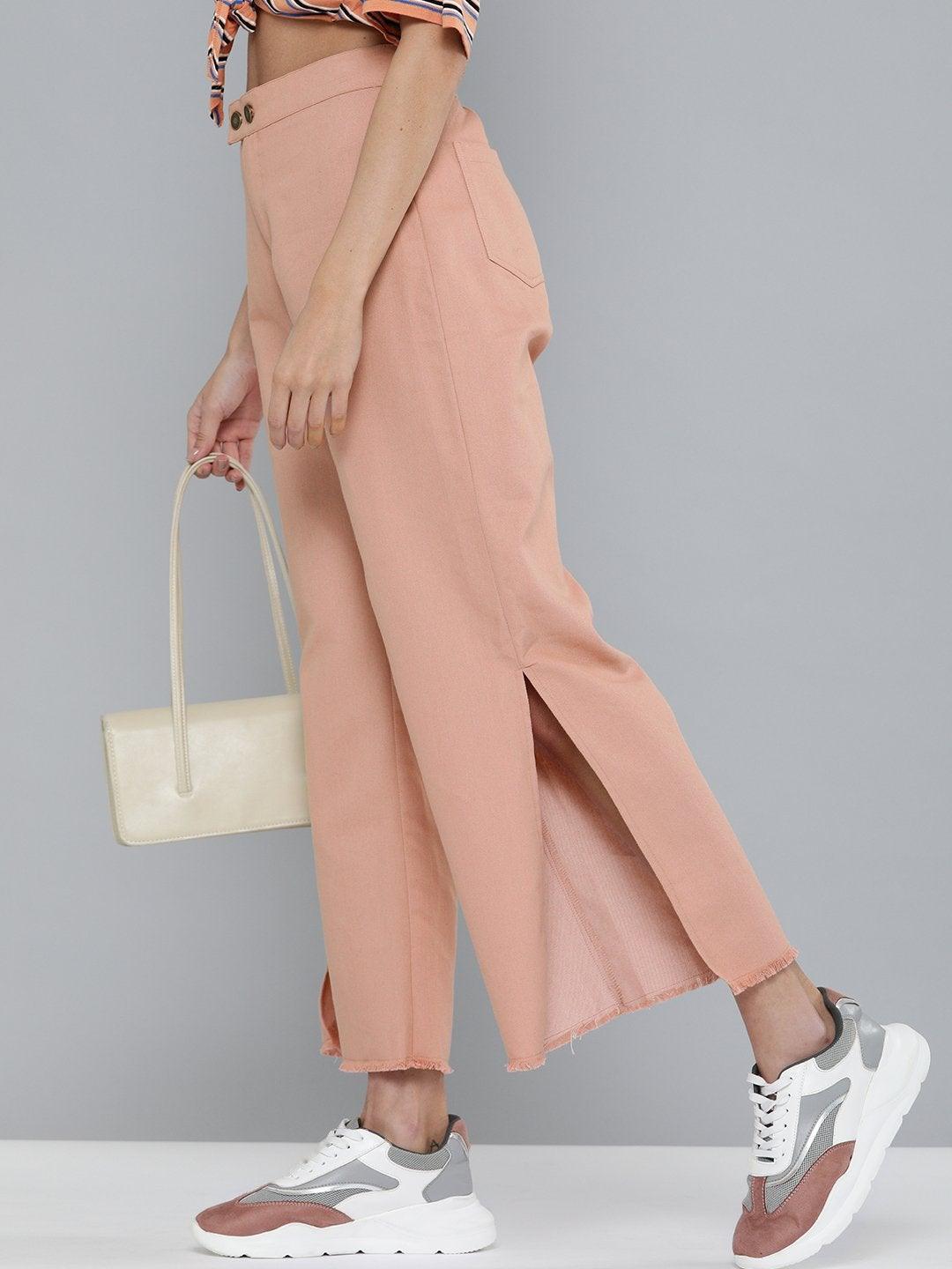 Women's Dusty Pink Side Slit Pants - SASSAFRAS - Indiakreations