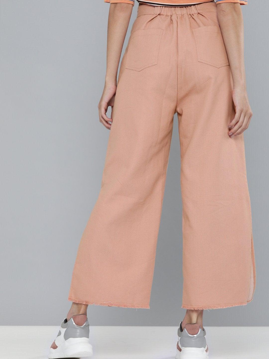 Women's Dusty Pink Side Slit Pants - SASSAFRAS - Indiakreations