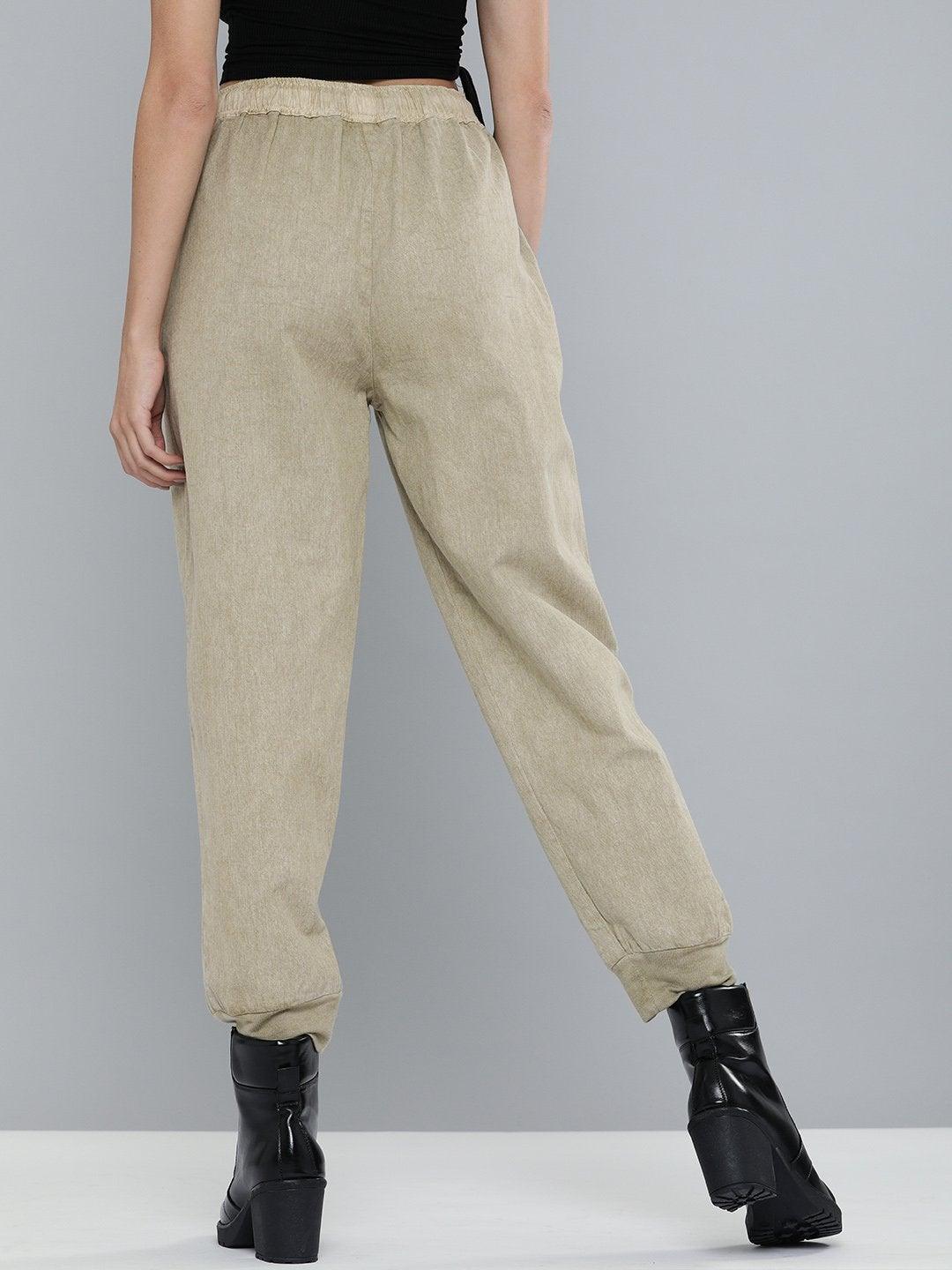 Women's Olive Pigment Wash Rib Hem Joggers - SASSAFRAS - Indiakreations